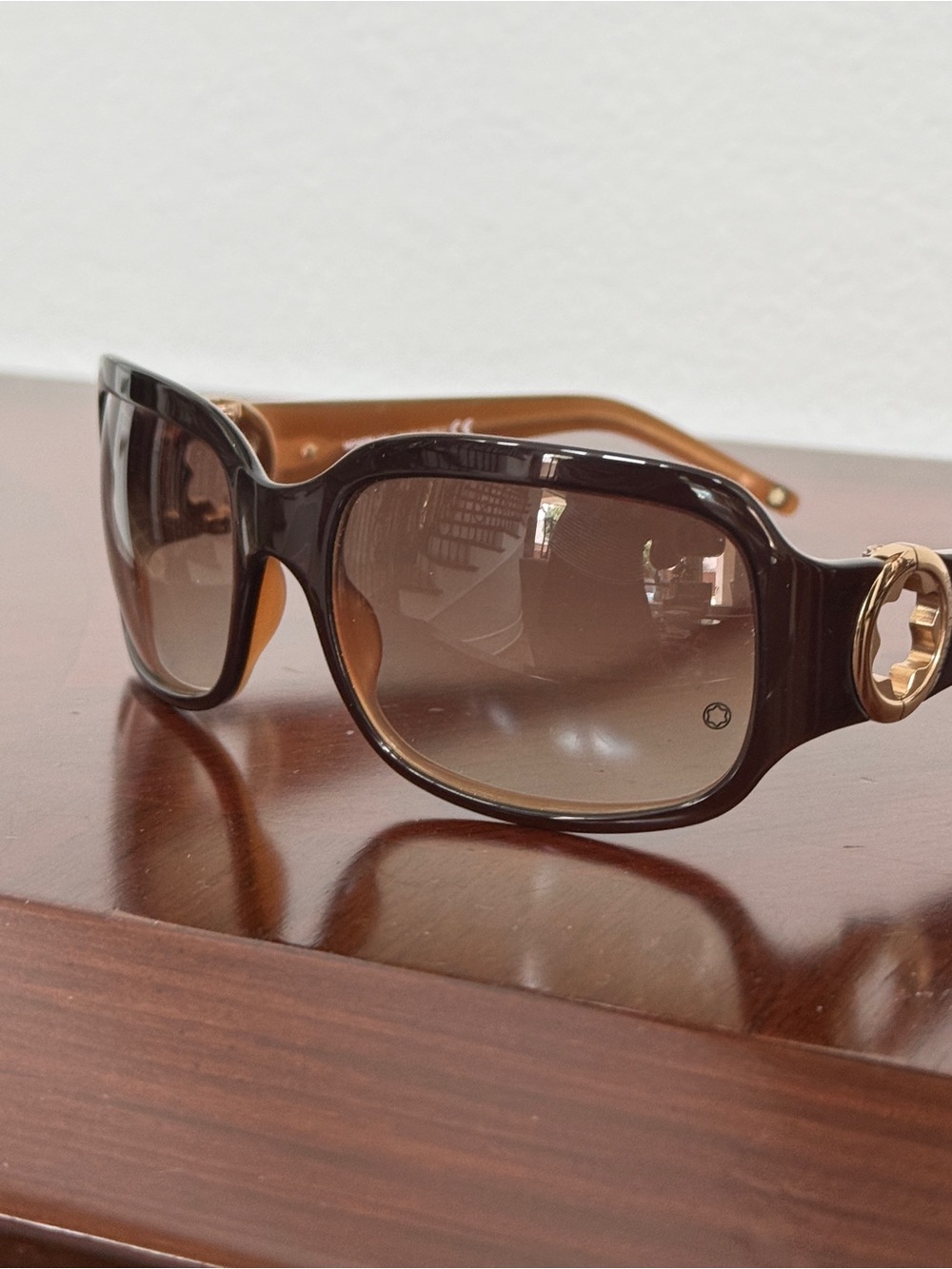 Vintage Designer  Mont Blanc Women's Sunglasses with Gold Logo Cutout.